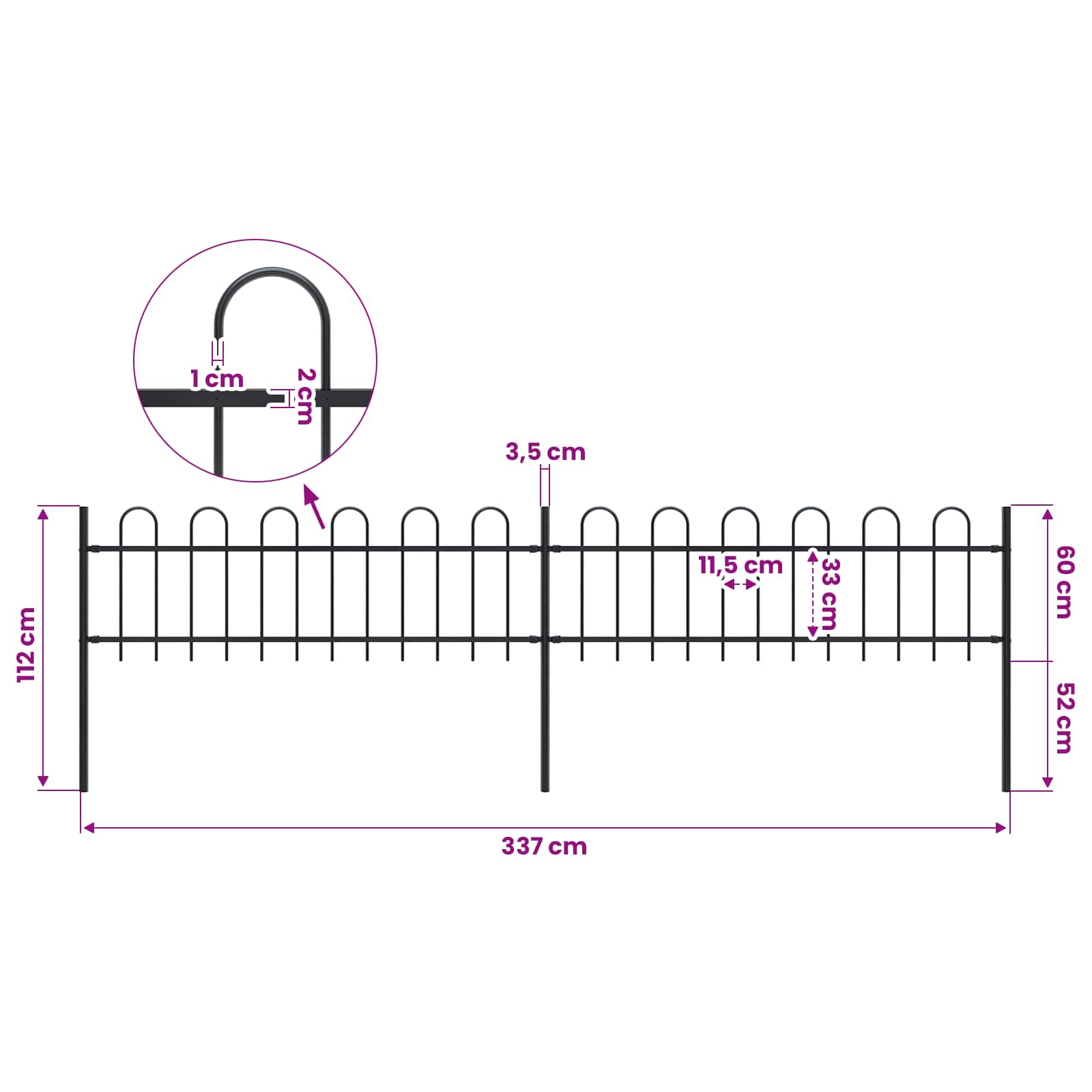 Garden Fence with Hoop Top Steel size guide