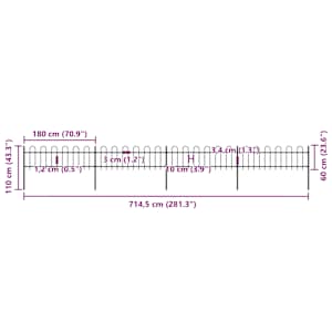 Zahradní plot s obloukem nahoře ocelový 714,5 x 60 cm černý - obrázek 5