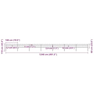 Zahradní plot s obloukem nahoře ocelový 1248 x 60 cm černý - obrázek 5