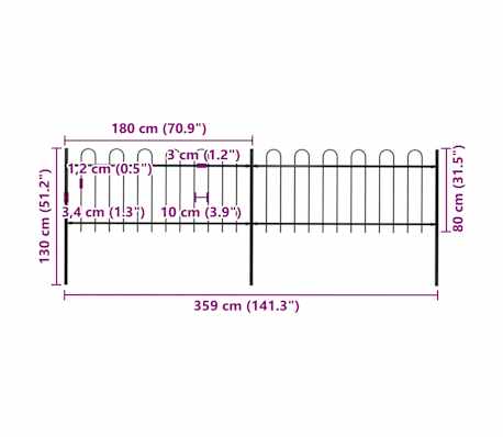 vidaXL Gartenzaun mit Bügel-Design Stahl 3,4x0,8m Metallzaun Schmuckzaun Zaun