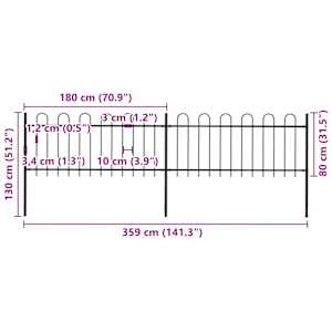 Zahradní plot s obloukem nahoře ocelový 359 x 80 cm černý - obrázek 5