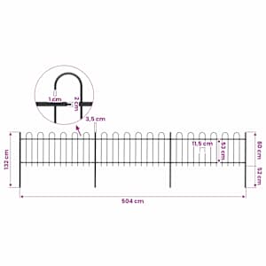 Zahradní plot s obloukem nahoře ocelový 504 x 80 cm černý - obrázek 5