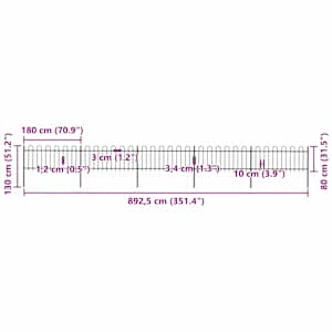 Zahradní plot s obloukem nahoře ocelový 892,5 x 80 cm černý - obrázek 5