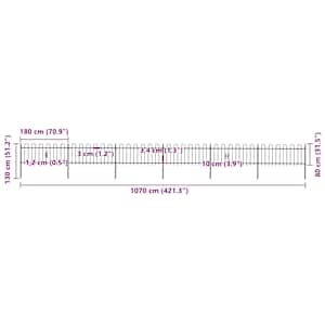 Zahradní plot s obloukem nahoře ocelový 1070 x 80 cm černý - obrázek 5