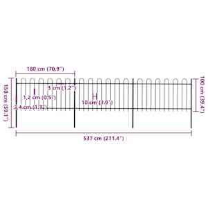 Zahradní plot s obloukem nahoře ocelový 537 x 100 cm černý - obrázek 5