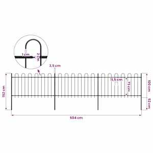 Zahradní plot s obloukem nahoře ocelový 504 x 100 cm černý - obrázek 5