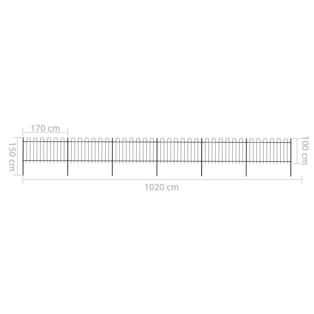 fekete hajlított tetejű acélkerítés 10,2 x 1 m