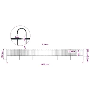 Zahradní plot s obloukem nahoře ocelový 1005 x 100 cm černý - obrázek 5