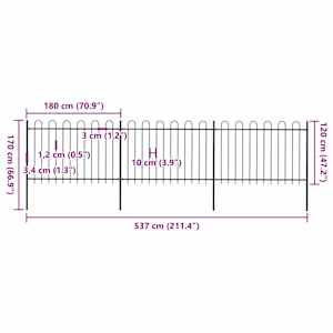 Zahradní plot s obloukem nahoře ocelový 537 x 120 cm černý - obrázek 5