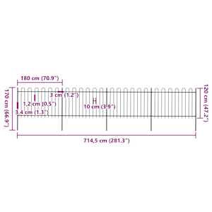 Zahradní plot s obloukem nahoře ocelový 714,5 x 120 cm černý - obrázek 5