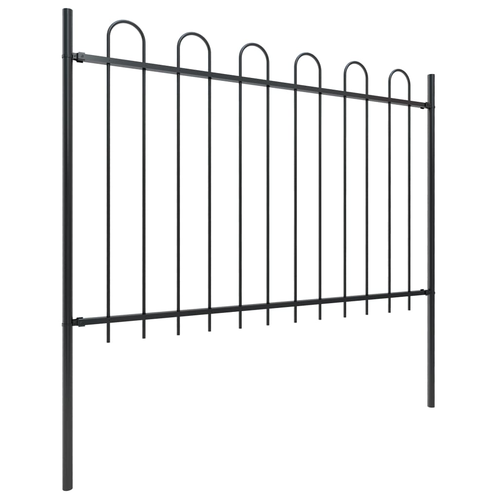 Zahradní plot s obloučky ocelový 8,5 x 1,2 m černý