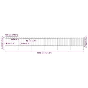 Zahradní plot s obloukem nahoře ocelový 1070 x 120 cm černý - obrázek 5