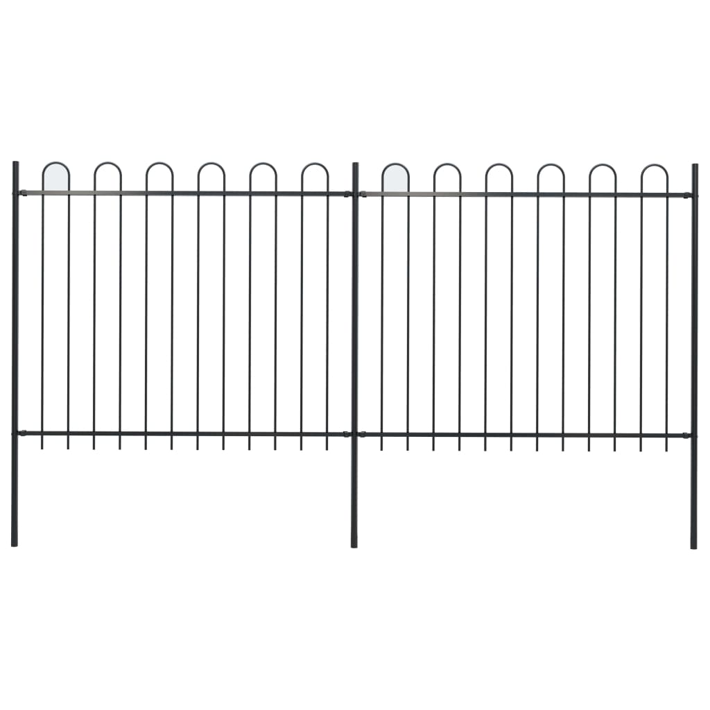 Image of vidaXL Garden Fence with Hoop Top Steel 3.4x1.5 m Black