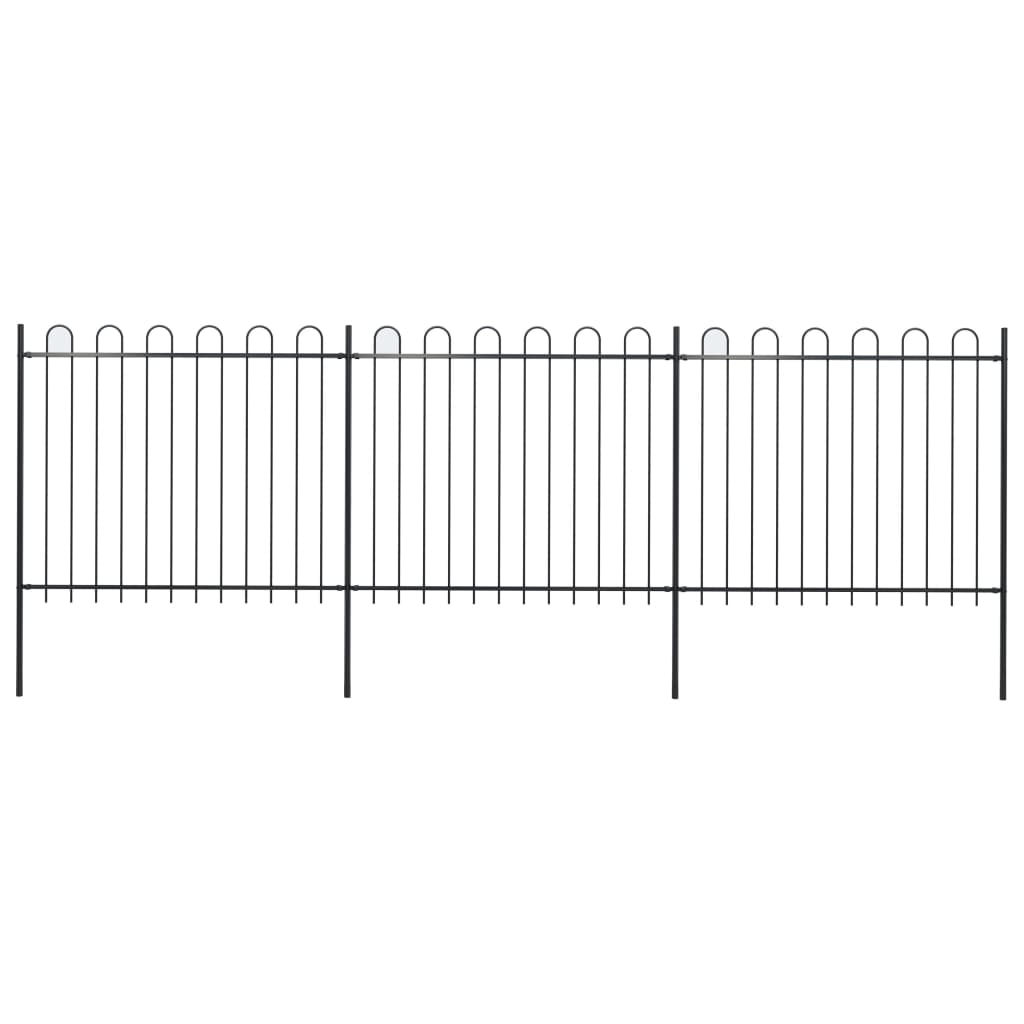 Image of vidaXL Garden Fence with Hoop Top Steel 5.1x1.5 m Black
