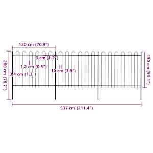 Zahradní plot s obloukem nahoře ocelový 537 x 150 cm černý - obrázek 5