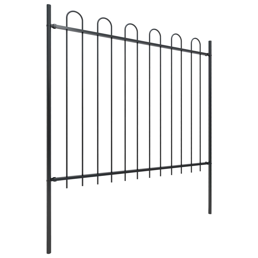vidaXL Градинска ограда с извити върхове, стомана, 6,8x1,5 м, черна
