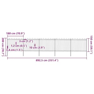 Zahradní plot s obloukem nahoře ocelový 892,5 x 150 cm černý - obrázek 5