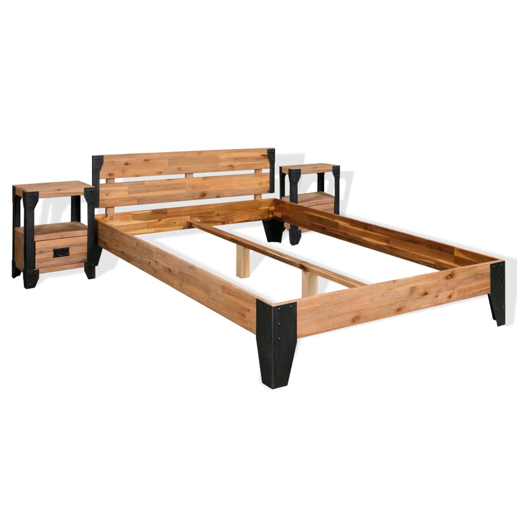 

vidaXL Bed Frame with 2 Nightstands Solid Acacia Wood Steel 59.8"x79.9"