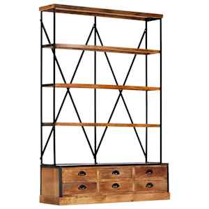vidaXL 4 riiuli ja 6 sahtliga raamaturiiul 122 x 36 x 181 cm mangopuit