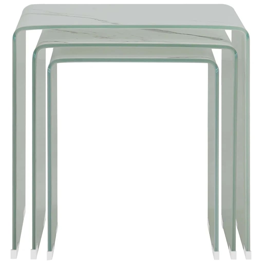 vidaXL Nesting Coffee Tables 3 pcs White Marble Effect 42x42x41.5 cm Tempered Glass