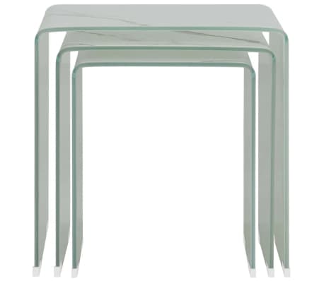 vidaXL Nesting Coffee Tables 3 pcs White Marble Effect 42x42x41.5 cm Tempered Glass