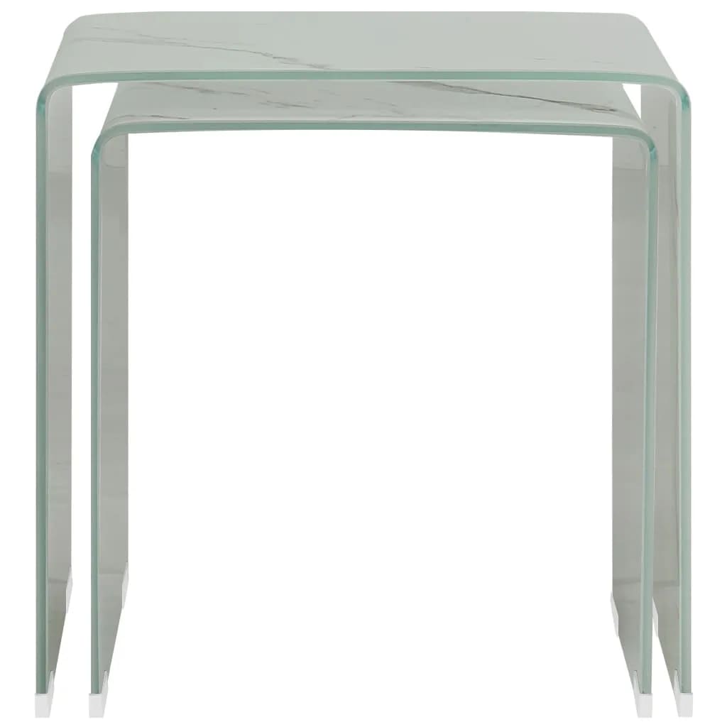 vidaXL Nesting Coffee Tables 2 pcs White Marble Effect 42x42x41.5 cm Tempered Glass