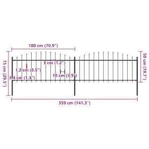 Zahradní plot s hroty ocel (0,5–0,75) x 3,4 m černý - obrázek 5