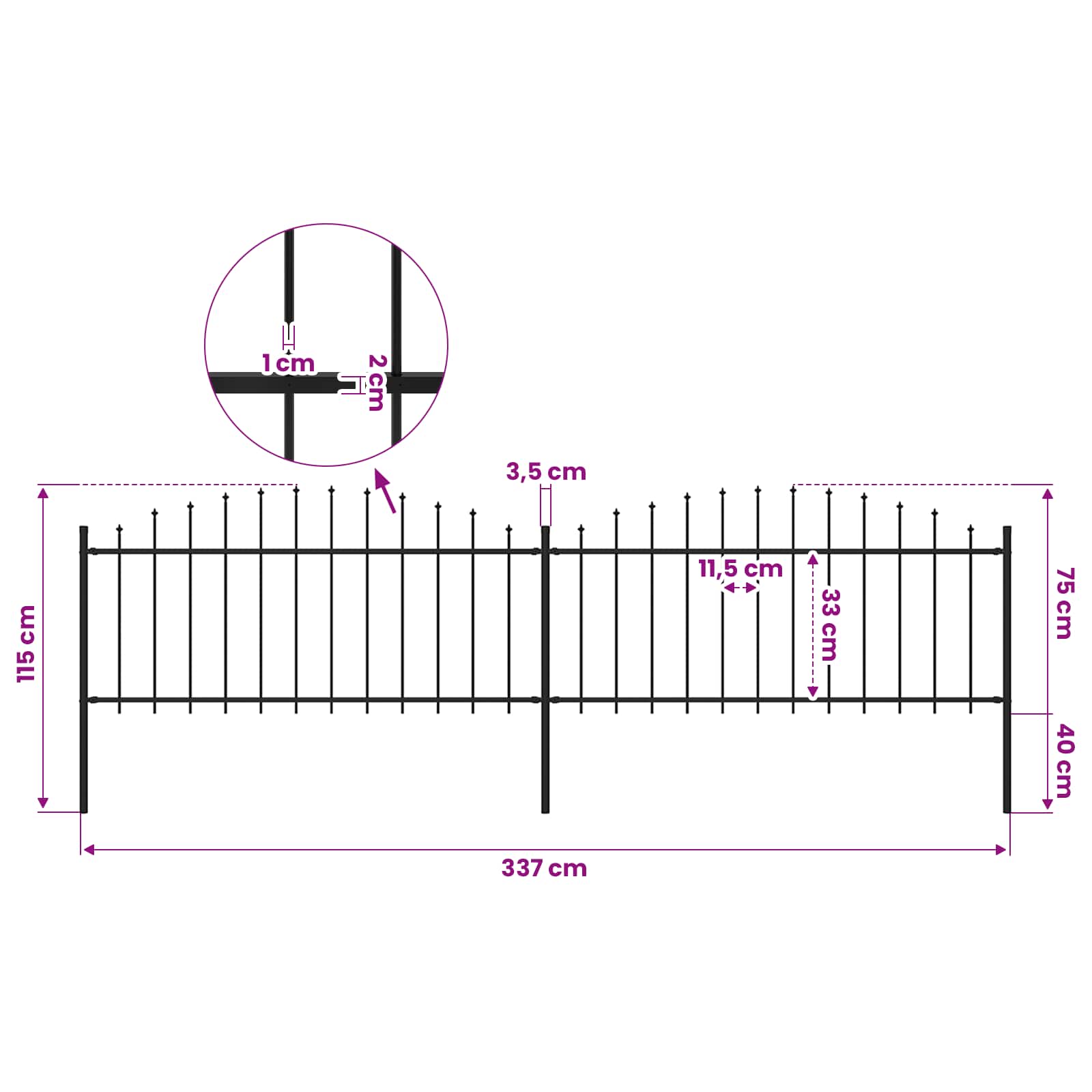 Garden Fence with Spear Top size guide