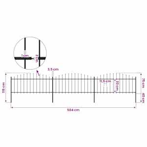 Zahradní plot s kopím nahoře ocelový 504 x 75 cm černý - obrázek 5