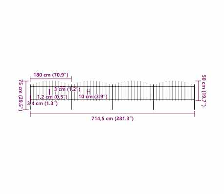 Vidaxl Cloture De Jardin A Dessus En Lance Acier 0 5 0 75 X6 8 M Noir Vidaxl Ch