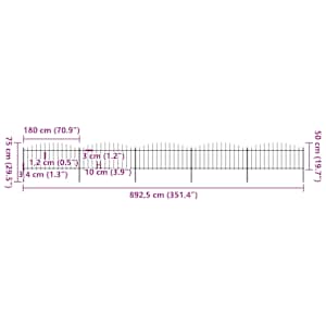 Zahradní plot s kopím nahoře ocelový 892,5 x 75 cm černý - obrázek 5