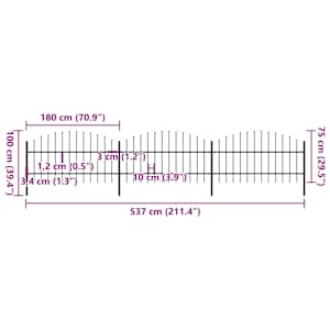 Zahradní plot s kopím nahoře ocelový 537 x 100 cm černý - obrázek 5