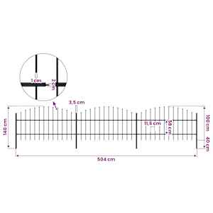 Zahradní plot s kopím nahoře ocelový 504 x 100 cm černý - obrázek 5