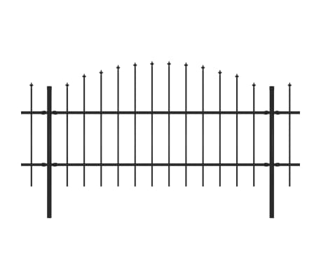 vidaXL Градинска ограда с пики, стомана, (0,75-1)x6,8 м, черна