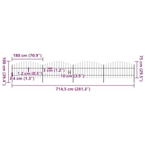 Zahradní plot s kopím nahoře ocelový 714,5 x 100 cm černý - obrázek 5