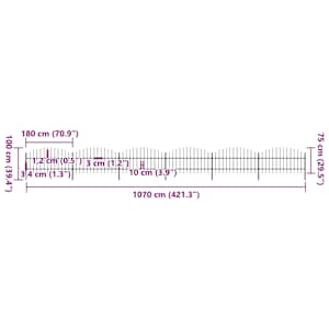 Zahradní plot s kopím nahoře ocelový 1070 x 100 cm černý - obrázek 5
