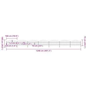 Zahradní plot s kopím nahoře ocelový 1248 x 100 cm černý - obrázek 5