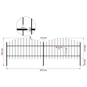 Zahradní plot s kopím nahoře ocelový 337 x 125 cm černý - obrázek 5