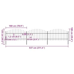 Zahradní plot s kopím nahoře ocelový 537 x 125 cm černý - obrázek 5