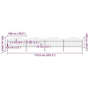 Zahradní plot s kopím nahoře ocelový 714,5 x 125 cm černý - obrázek 5