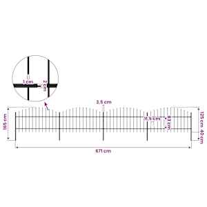 Zahradní plot s kopím nahoře ocelový 671 x 125 cm černý - obrázek 5