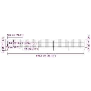 Zahradní plot s kopím nahoře ocelový 892,5 x 125 cm černý - obrázek 5