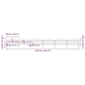 Zahradní plot s kopím nahoře ocelový 1070 x 125 cm černý - obrázek 5