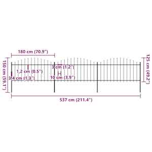 Zahradní plot s kopím nahoře ocelový 537 x 150 cm černý - obrázek 5
