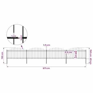 Zahradní plot s kopím nahoře ocelový 671 x 150 cm černý - obrázek 5