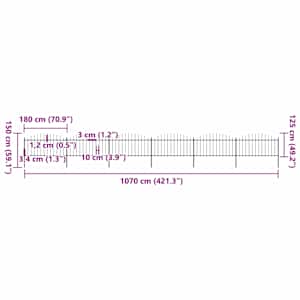 Zahradní plot s kopím nahoře ocelový 1070 x 150 cm černý - obrázek 5