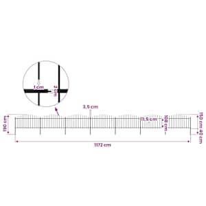 Zahradní plot s kopím nahoře ocelový 1172 x 150 cm černý - obrázek 5