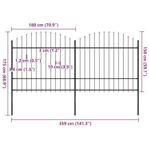 Zahradní plot s kopím nahoře ocelový 359 x 175 cm černý - obrázek 5