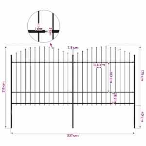Zahradní plot s kopím nahoře ocelový 337 x 175 cm černý - obrázek 5