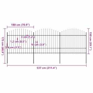 Zahradní plot s kopím nahoře ocelový 537 x 175 cm černý - obrázek 5